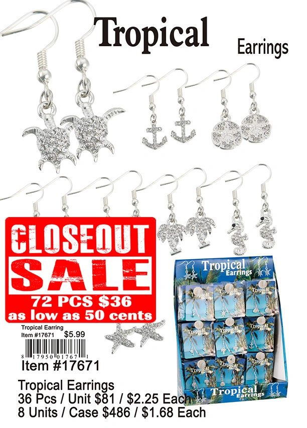 Tropical Earrings - Closeout 72 Pcs.